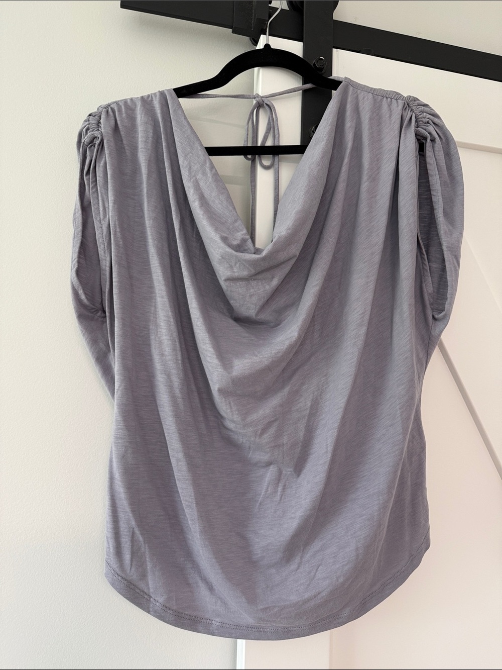 Nation LTD Lilac-Gray Cowl-Back Tie Blouse